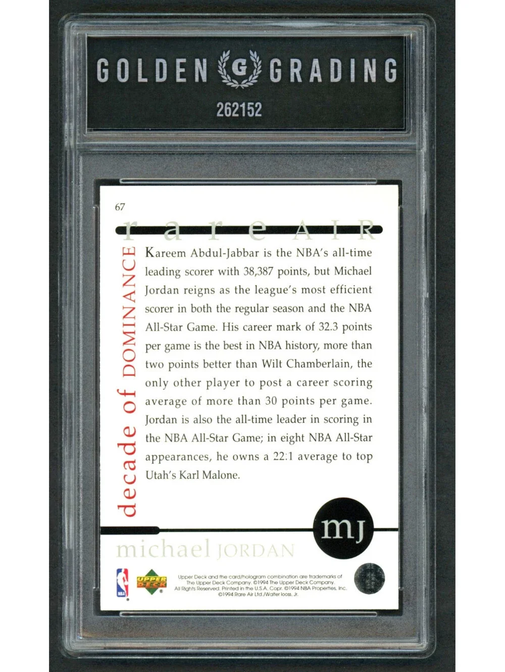 1994 Upper Deck MJ Rare Air #63 Michael Jordan Bulls HOF Graded Mint 9